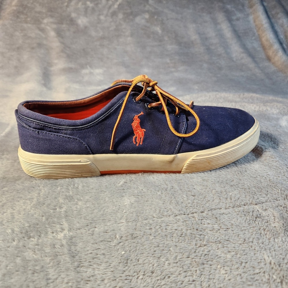 Polo Ralph Lauren Shoes Mens 11 Blue Orange Faxon Low Canvas Sneaker Pony Preppy